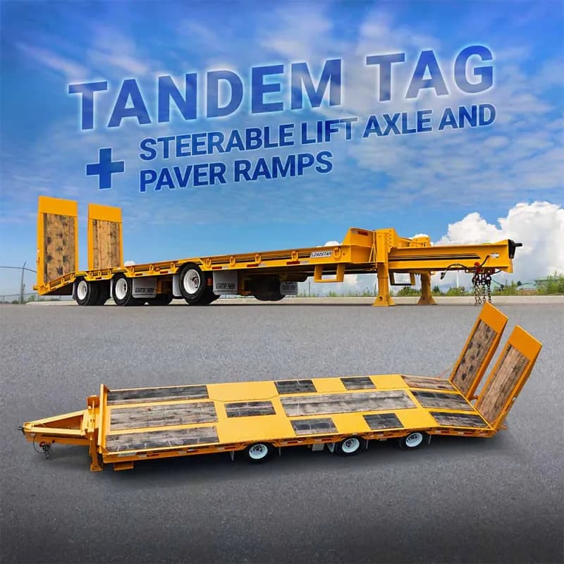 Loadstar Trailers Tandem Tag Trailer Yellow Steerable Lift Axle Paver Ramps