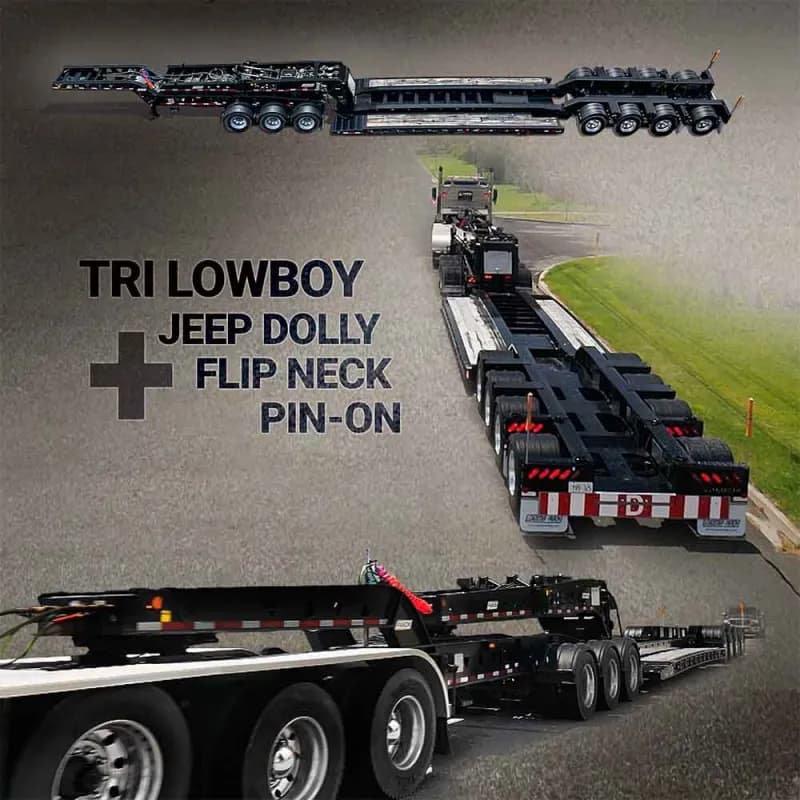 Loadstar Trailers Specialized Lowboy Trailer System Tri Axle + Jeep Dolly + Flip Neck + Pin-On