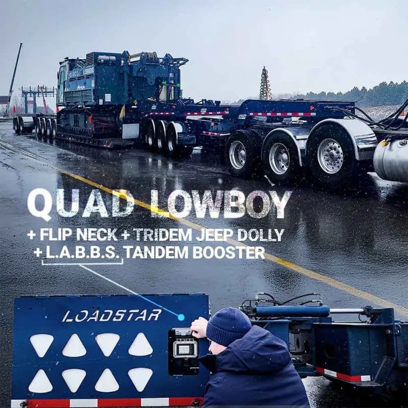 Loadstar Trailers Specialized Lowboy Trailer System Quad Axle Lowboy + Jeep Dolly + Flip Neck + Tri Axle Booster with L.A.B.B.S. Loadstar Automated Booster Balancing System