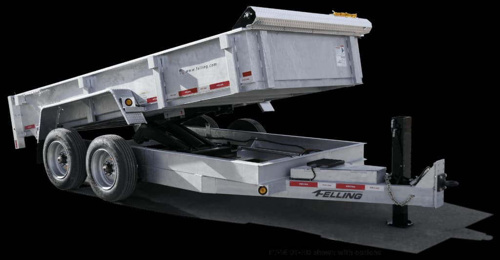 FT-16 DT HD silver hydraulic dump trailers shown with options, 129928GKK.