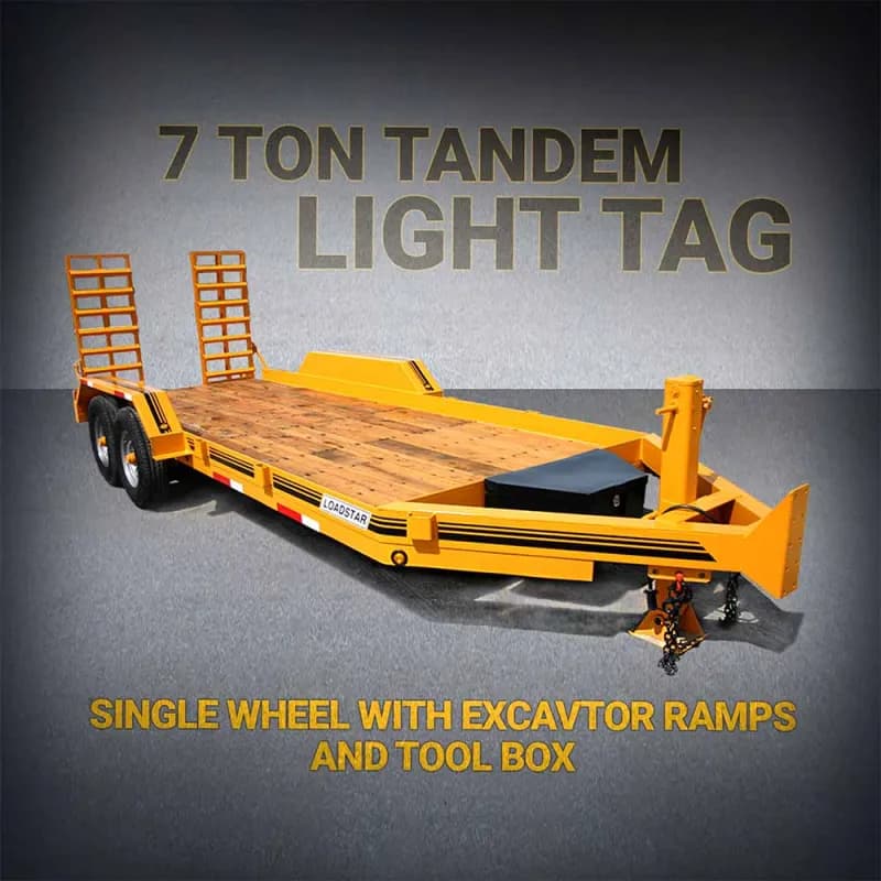 Loadstar Trailers 7 Ton Tandem Light Tag Trailer For Sale with Excavator Ramps